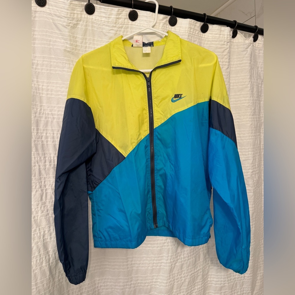 Vintage 80’s or 90’s Nike Windbreaker neon yellow green and blue small retro